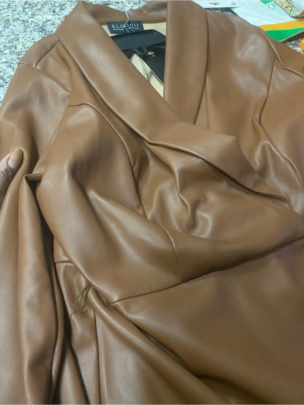Eloquii Faux Leather Trench dress in Cognac - Picture 4 of 16